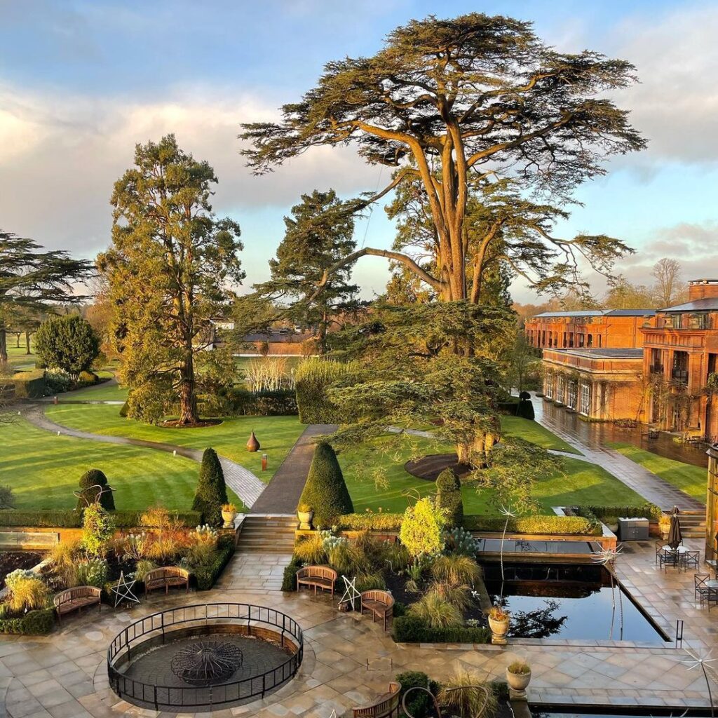 View of the formal gardens at the Grove