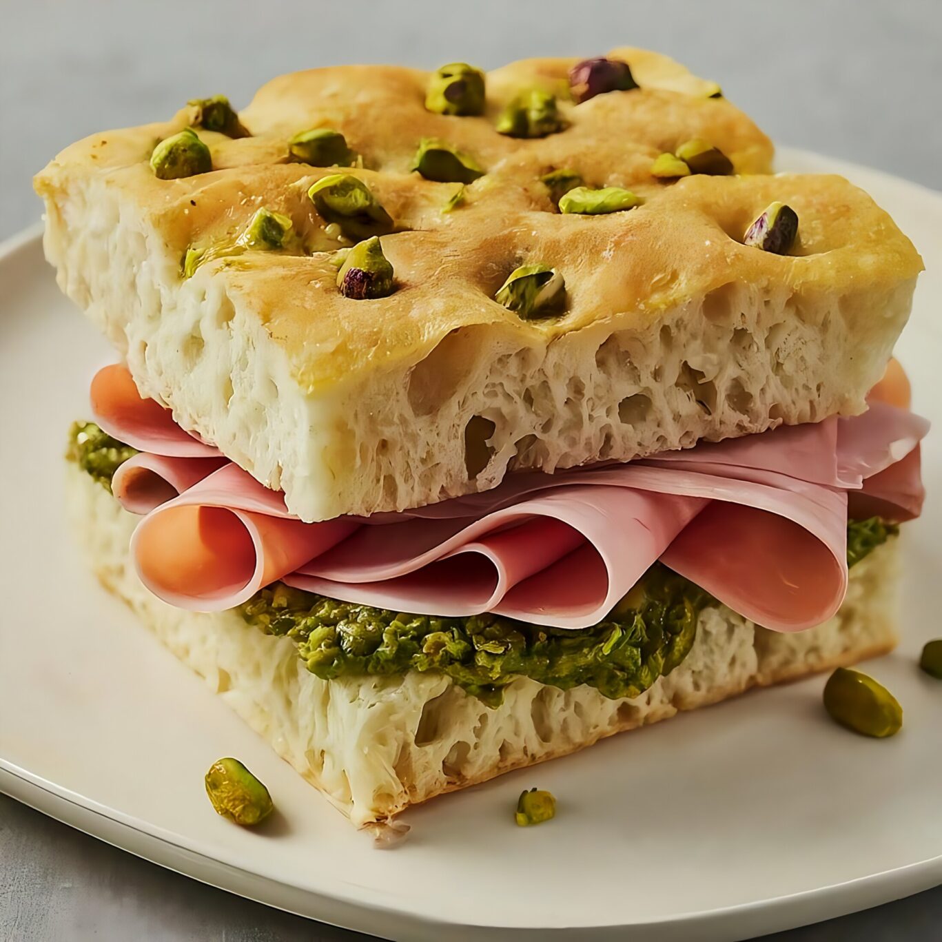 Mortadella,And,Pistachio,Pesto,Focaccia,Sandwich